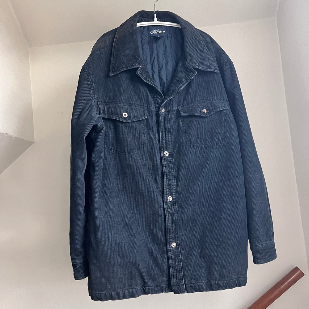 Vintage 90s Mens Dark Navy Corduroy Quilted Barn‎ Jacket Shacket Size Medium